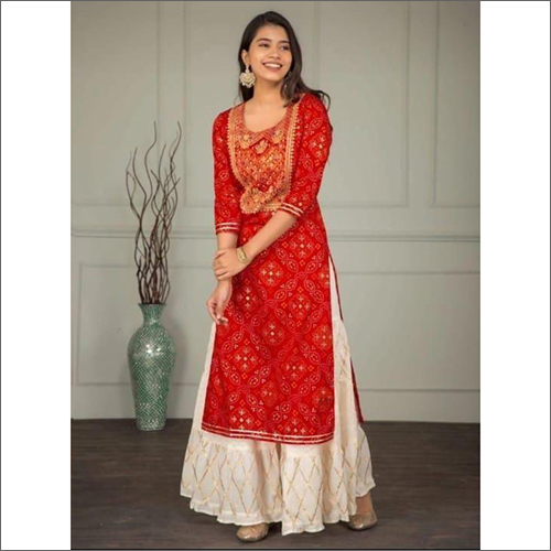 Ladies Kurti Sharara Suit - Multicolor Cotton Blend | Washable, Suitable for Rainy, Spring, Summer, and Winter Seasons
