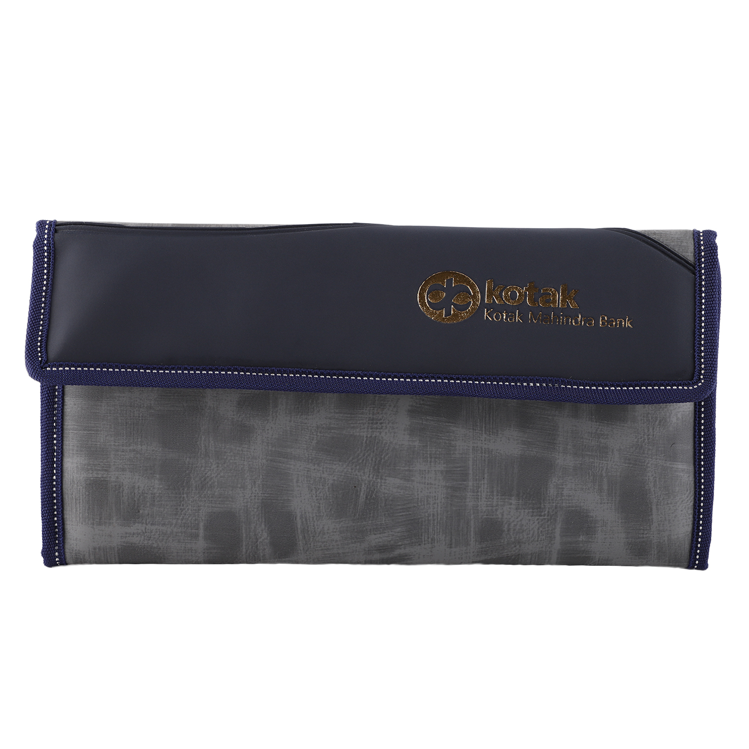 Cheque Book Holder - Leatherette Material, Folded Design, Dark Blue Color