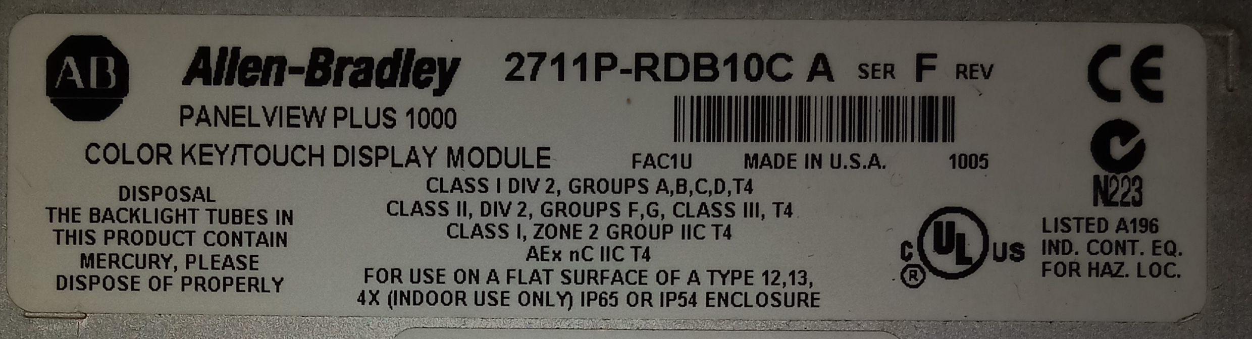 Allen Bradley Panel Hmi 2711p-rdb10c