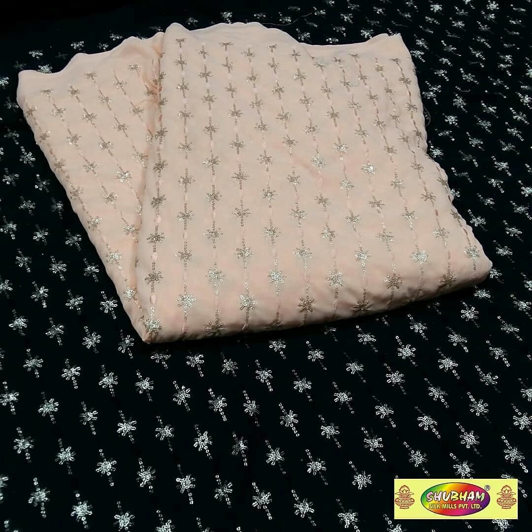 Georgette Embroidered Fabric - 44 Inch Width, 100 Cm Length | Multipurpose Use, Washable, Available In Light & Dark Colors, Embroidery Patterns