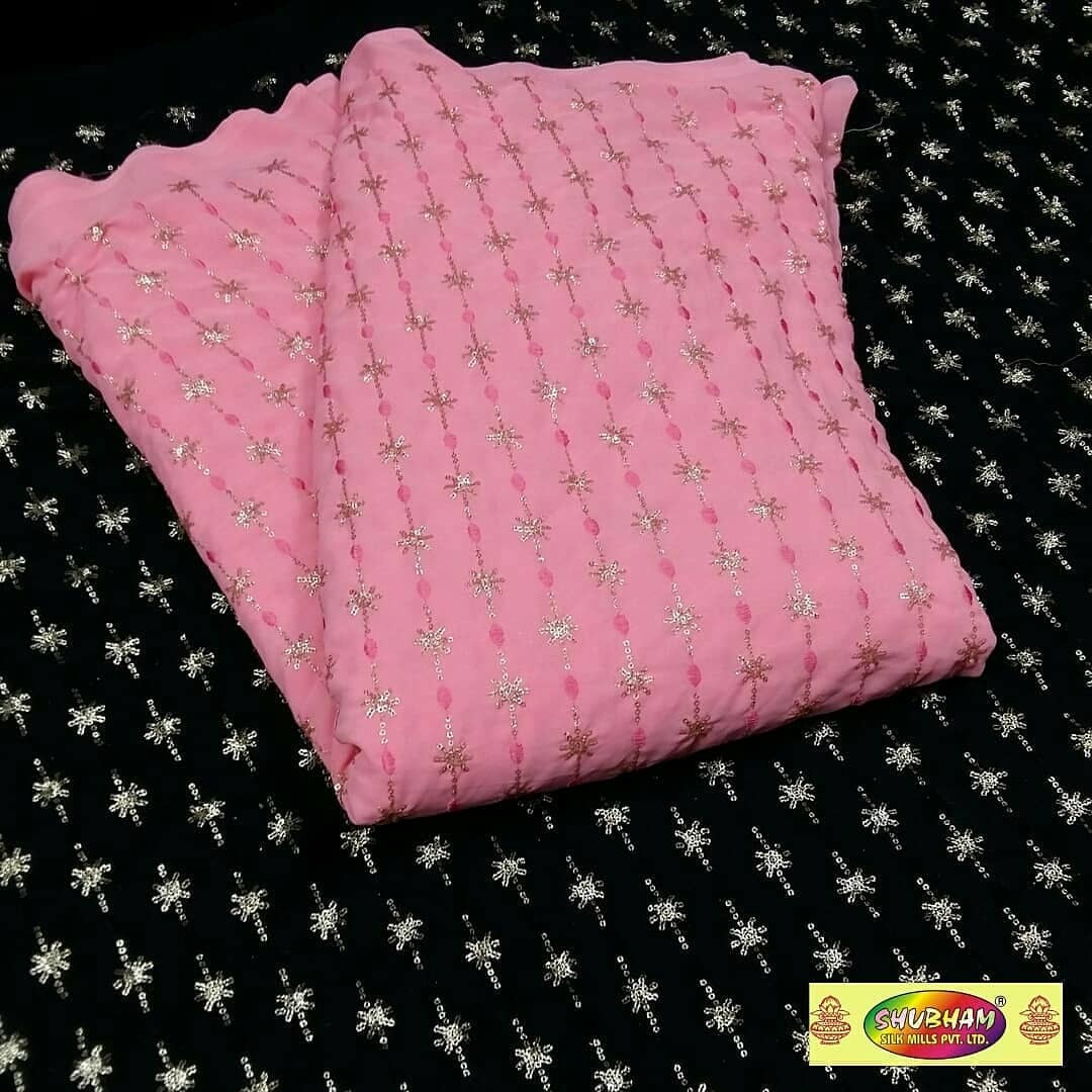 Georgette Embroidered Fabric - 44 Inch Width, 100 Cm Length | Multipurpose Use, Washable, Available In Light & Dark Colors, Embroidery Patterns