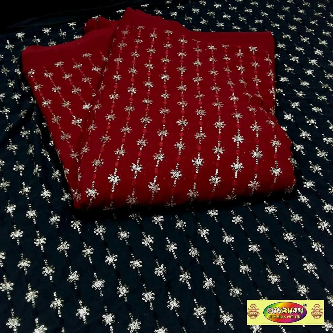 Georgette Embroidered Fabric - 44 Inch Width, 100 Cm Length | Multipurpose Use, Washable, Available In Light & Dark Colors, Embroidery Patterns