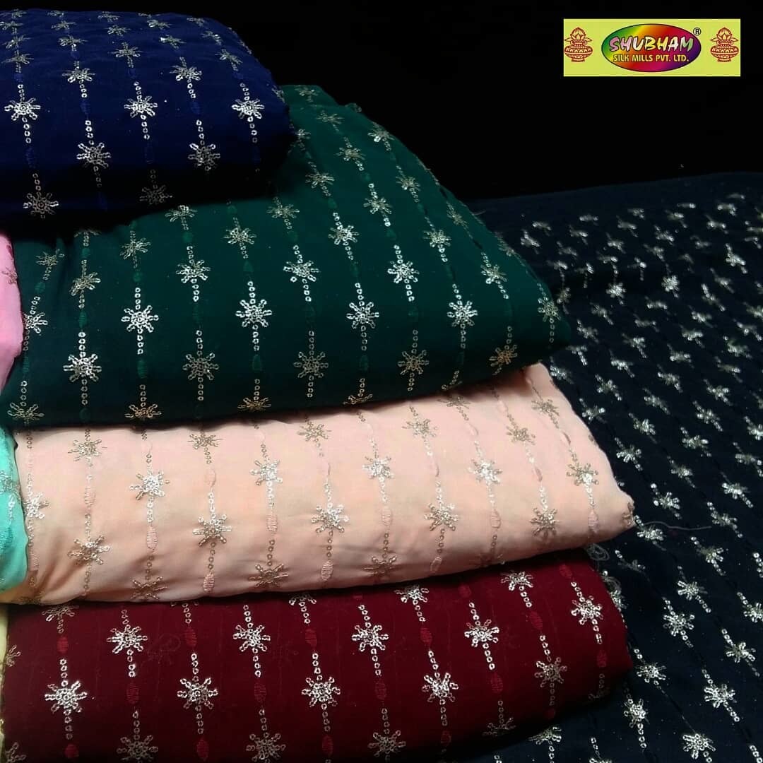 Georgette Embroidered Fabric - 44 Inch Width, 100 Cm Length | Multipurpose Use, Washable, Available In Light & Dark Colors, Embroidery Patterns