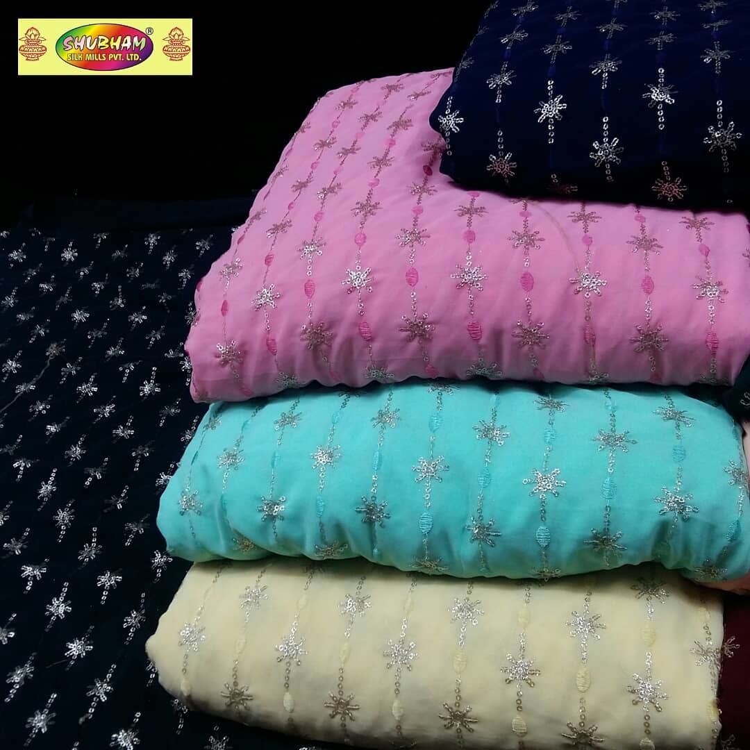 Georgette Embroidered Fabric - 44 Inch Width, 100 Cm Length | Multipurpose Use, Washable, Available In Light & Dark Colors, Embroidery Patterns