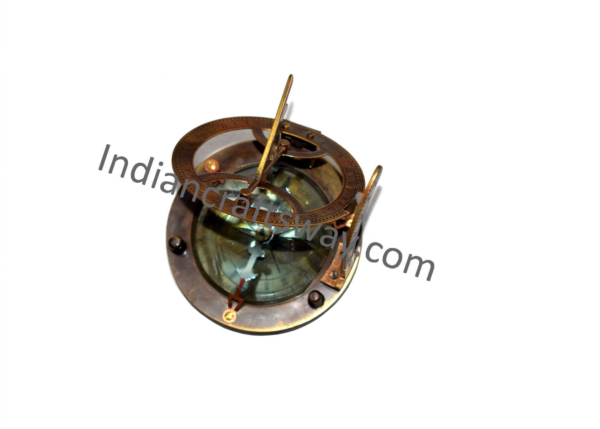 Antique Brass Sundial Compass - Color: Multi