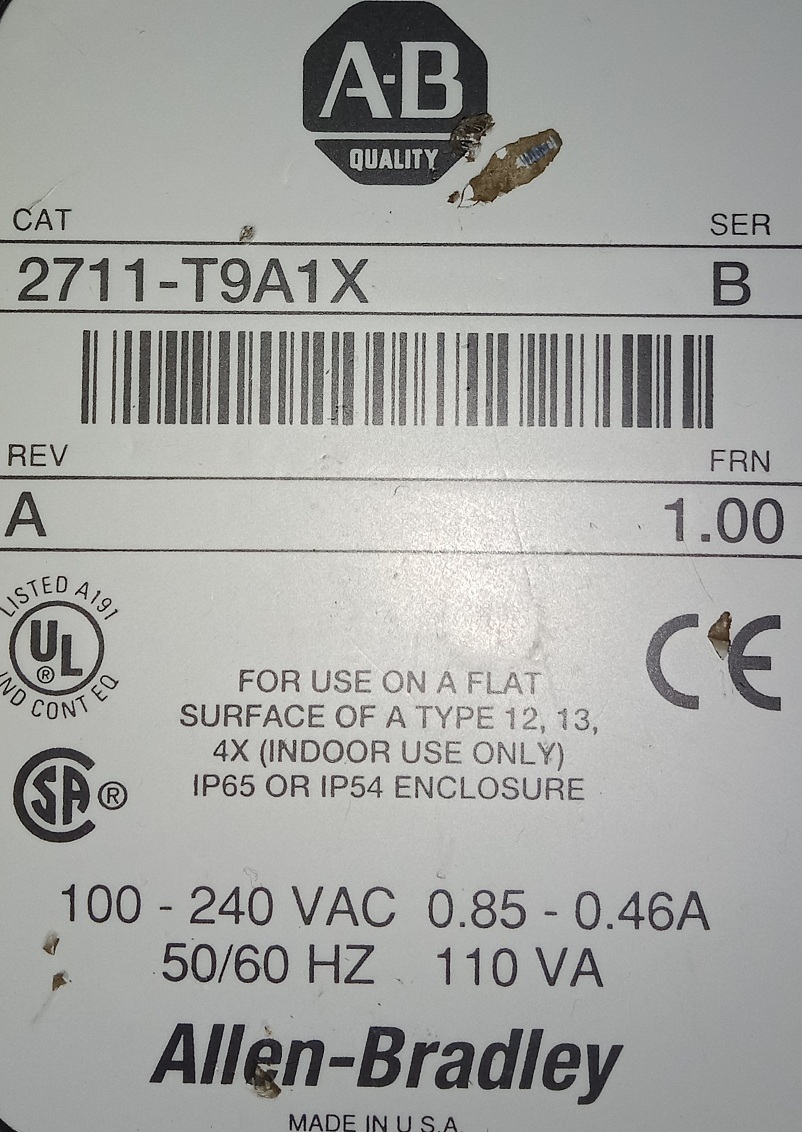 Allen Bradley Touch Hmi 2711-t9a1x