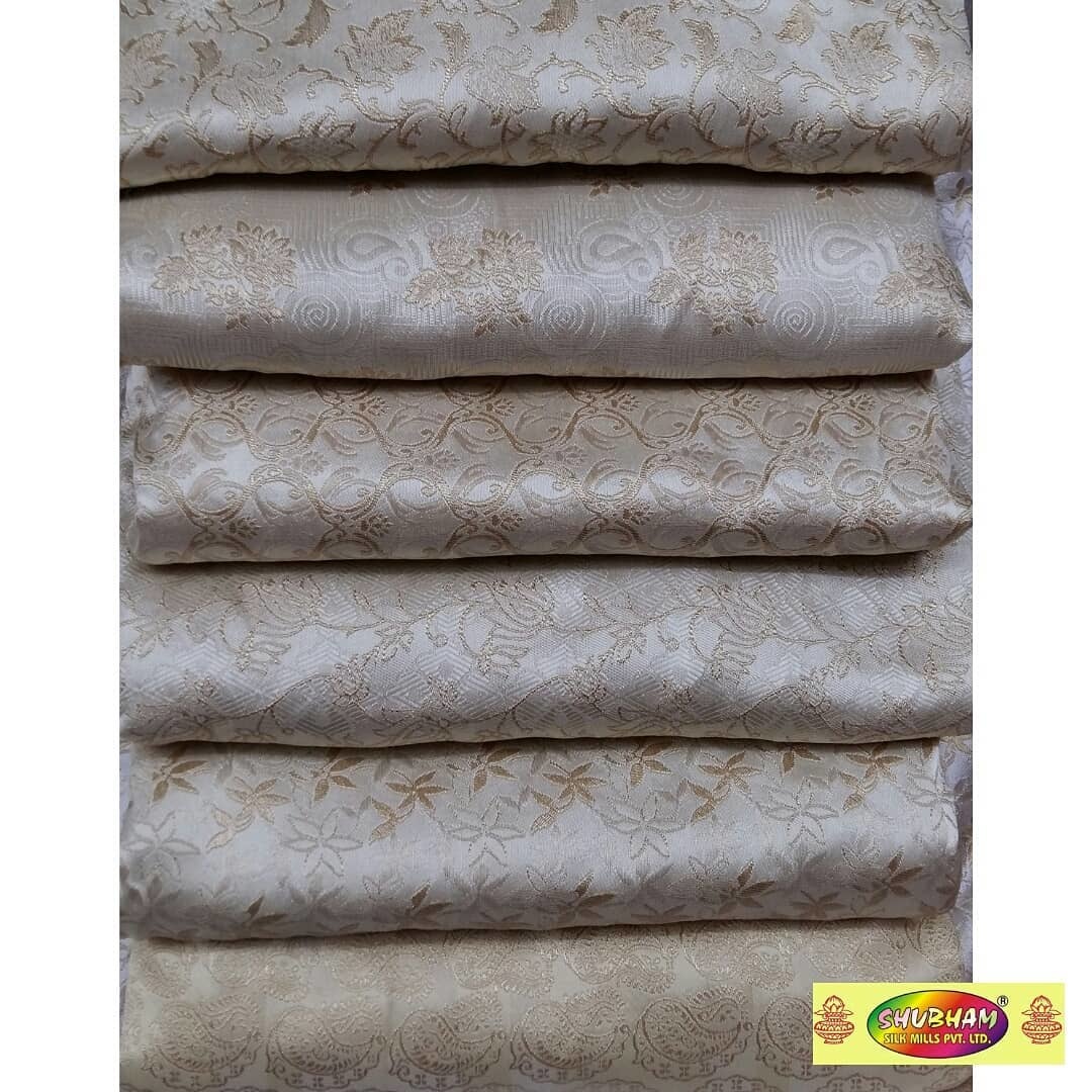 Sherwani Brocade Fabric - 58 Inch Width, 100 Cm Length | Washable Jacquard Material, Available In White & Chiku For Wedding Wear