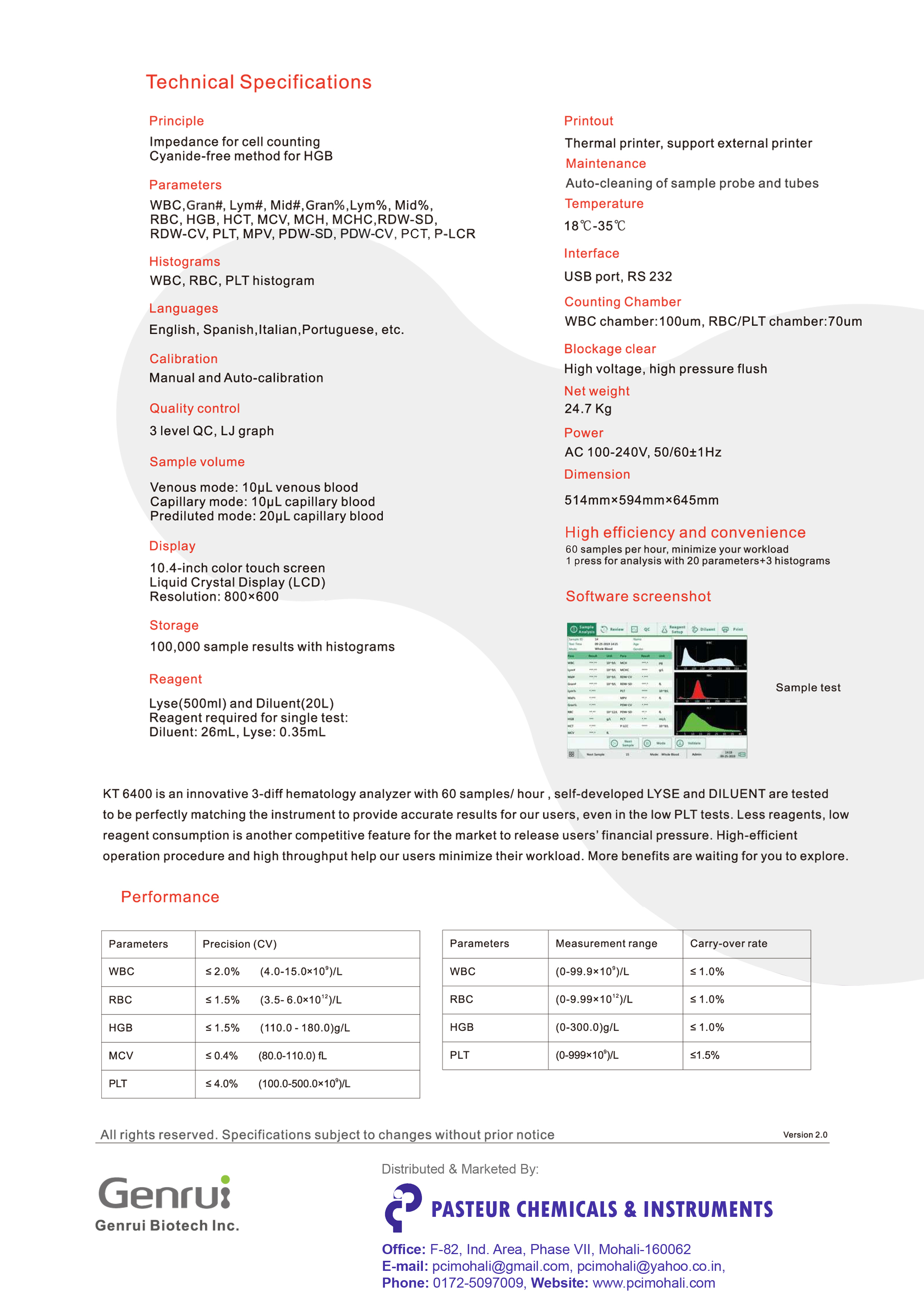 Genrui Kt6400 Blood Cell Counter