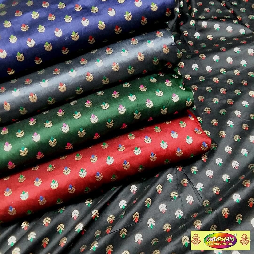 Taffeta Multi Butti Fabric - 100 Cm Length, 48 Inch Width | Washable Brocade, Jacquard Style, Dark Color, Multipurpose Use