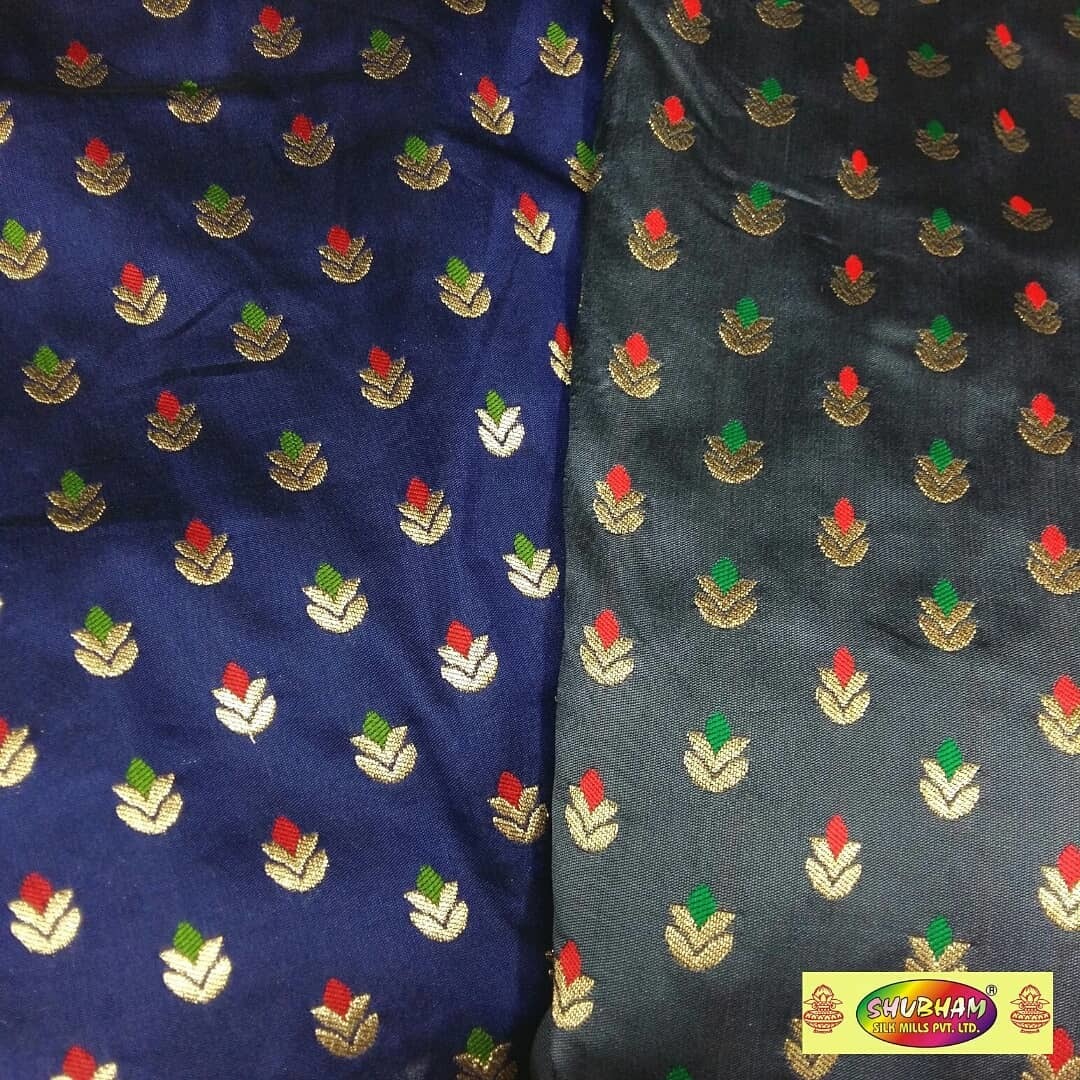 Taffeta Multi Butti Fabric - 100 Cm Length, 48 Inch Width | Washable Brocade, Jacquard Style, Dark Color, Multipurpose Use