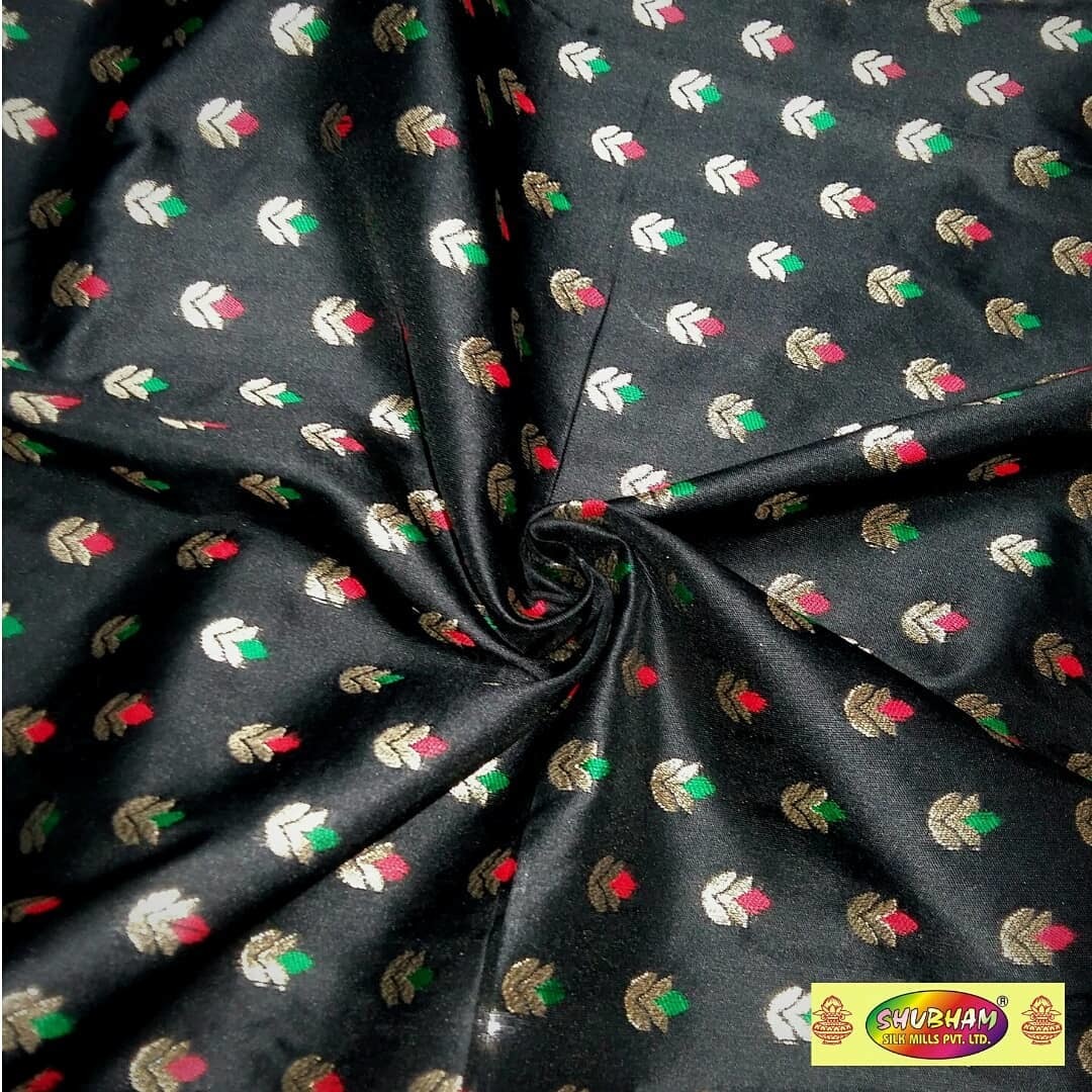 Taffeta Multi Butti Fabric - 100 Cm Length, 48 Inch Width | Washable Brocade, Jacquard Style, Dark Color, Multipurpose Use