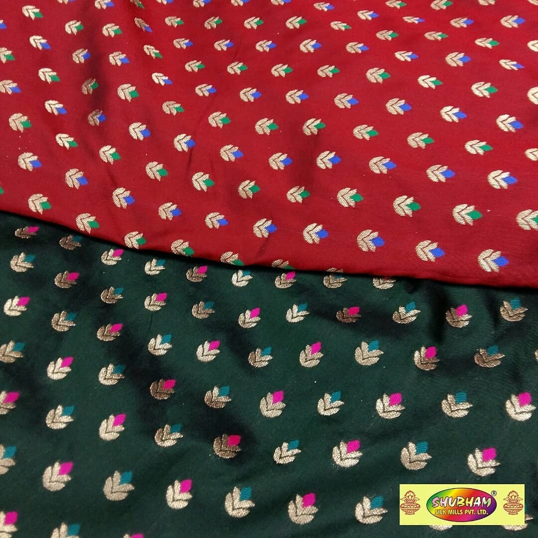 Taffeta Multi Butti Fabric - 100 Cm Length, 48 Inch Width | Washable Brocade, Jacquard Style, Dark Color, Multipurpose Use