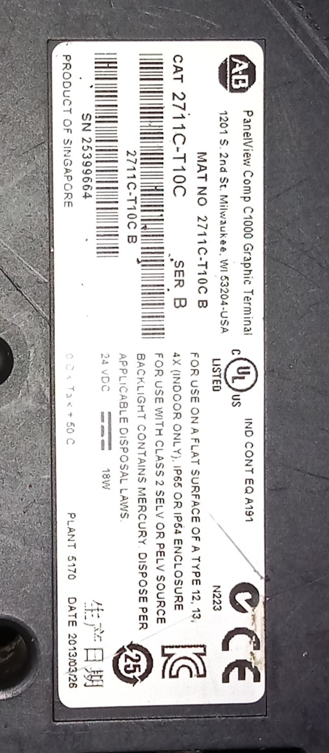 Allen Bradley Panel View 2711c-t10c