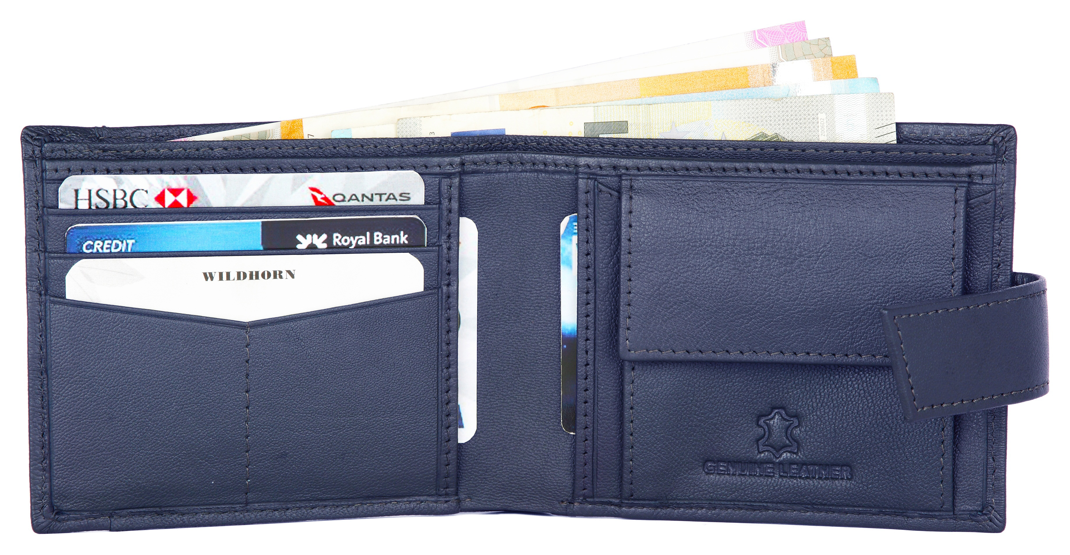 Blue Rfid Protected Genuine High Quality Leather Wallet For Men