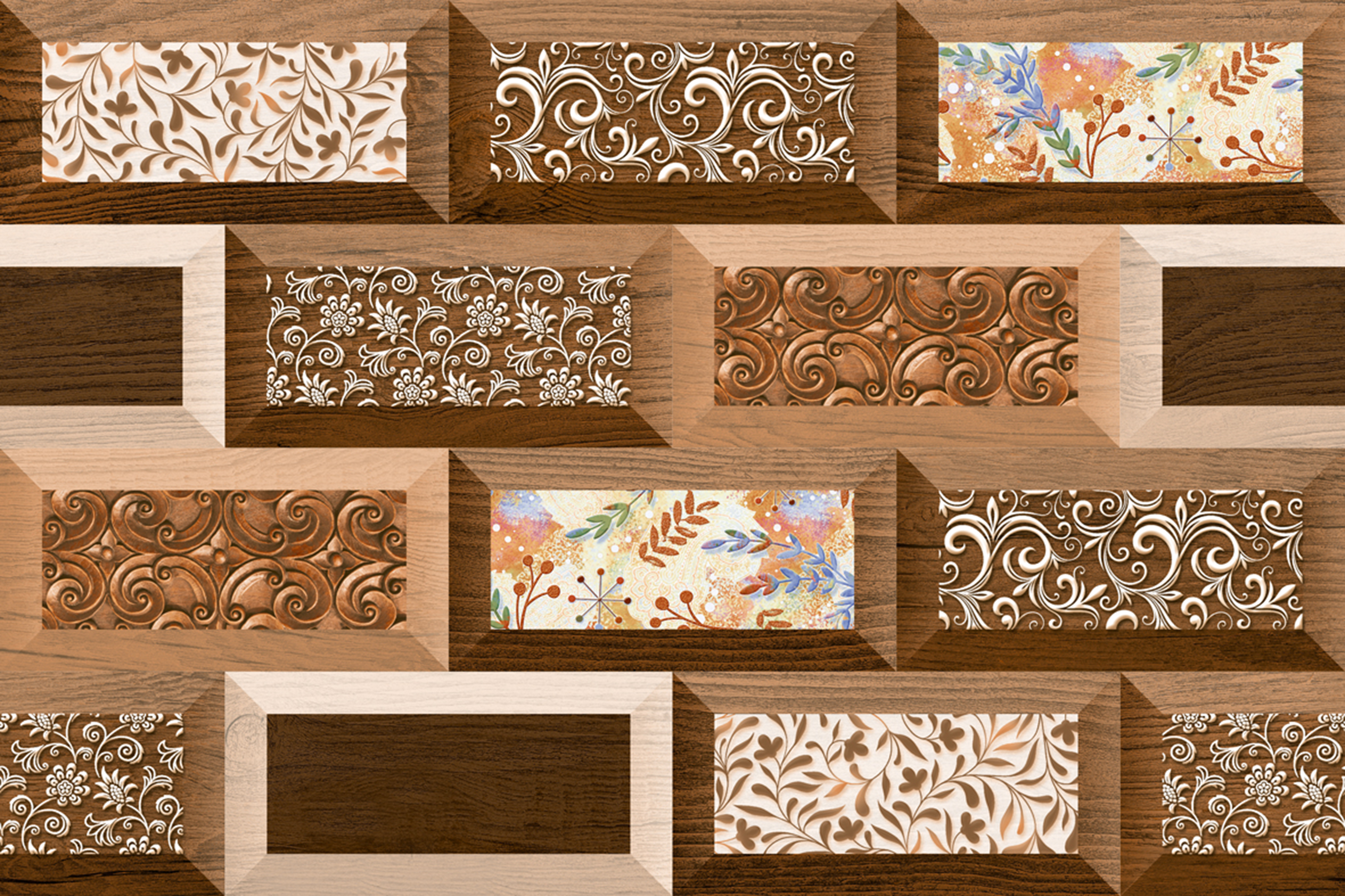 Digital Printed Glazed Ceramic Wall Tiles - 300x450mm, Glossy Finish, Acid-resistant, Antibacterial, Non-slip, Wear-resistant, Elegant Multi-color Design