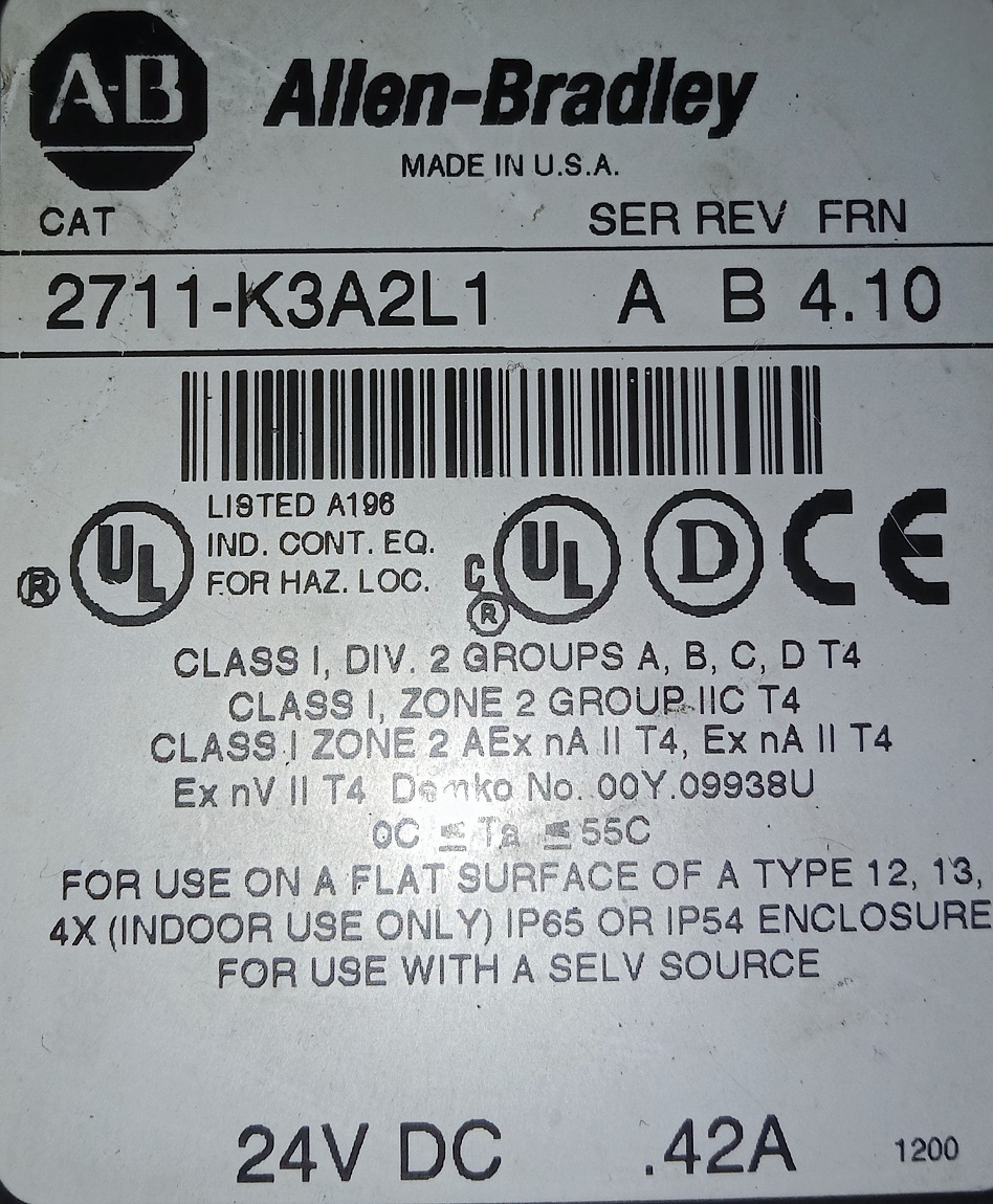 Allen Bradley Panel View 2711-k3a2l1