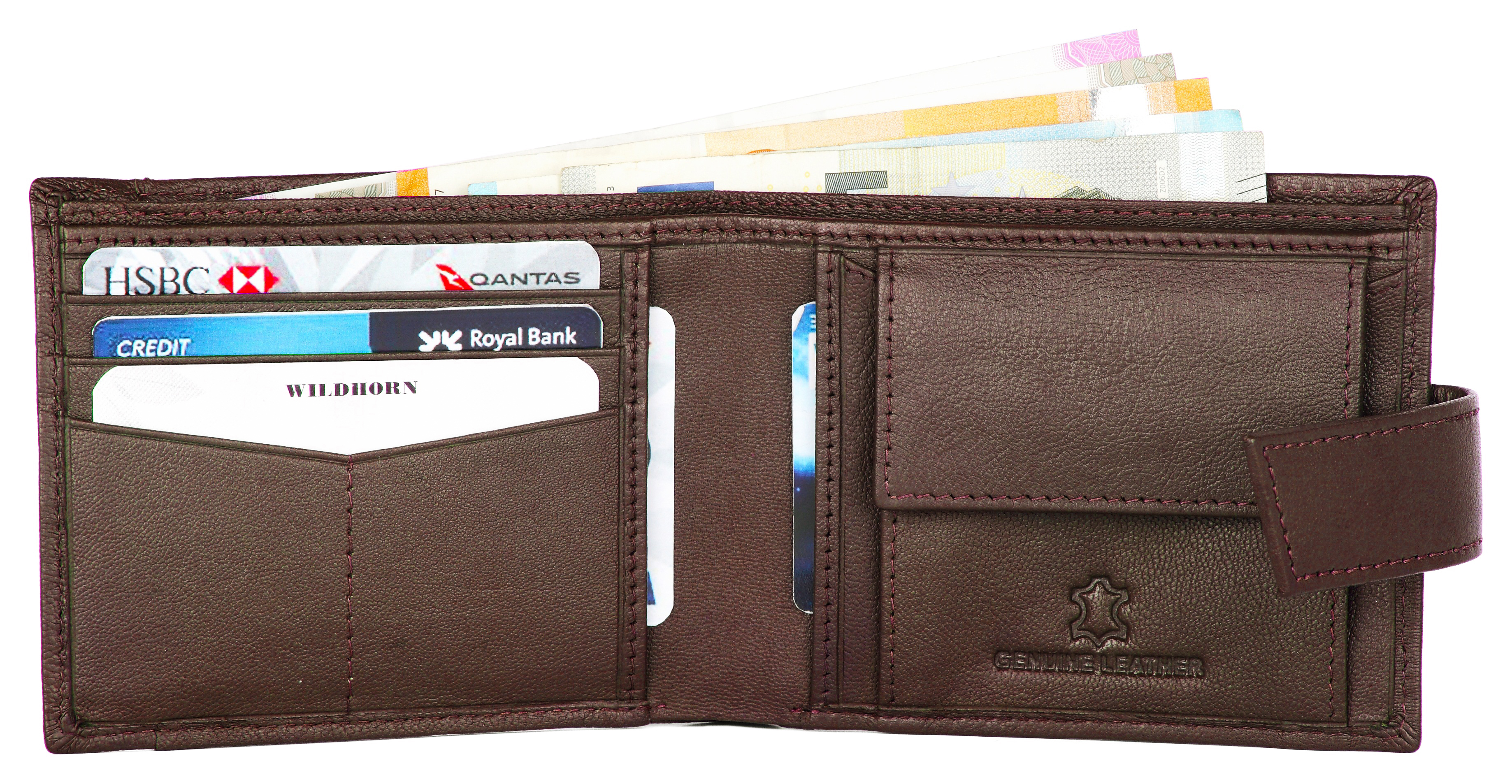 Genuine Top Grain Leather Bi-fold Wallet - Free Size, Brown | Hand-stitched Design, Multiple Compartments, Luxurious And Chic