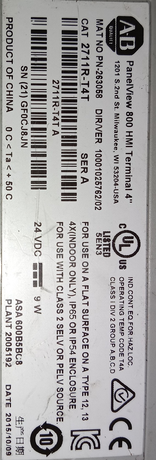 Allen Bradley Panel View 2711r-t4t