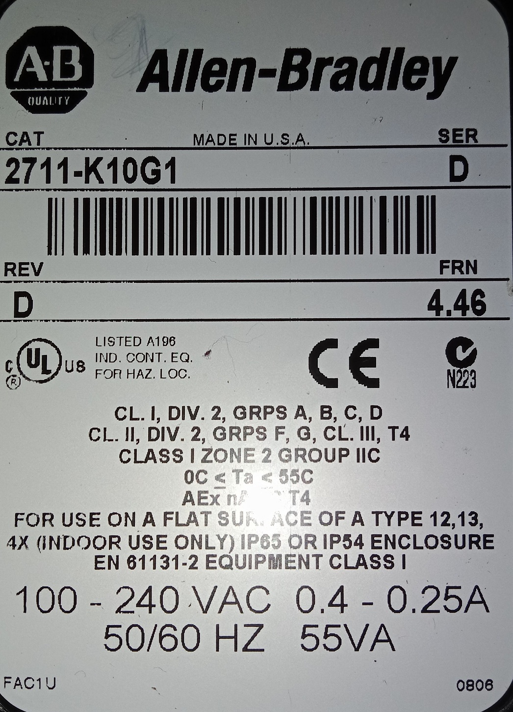 Allen Bradley Panel Plus 2711-k10g1