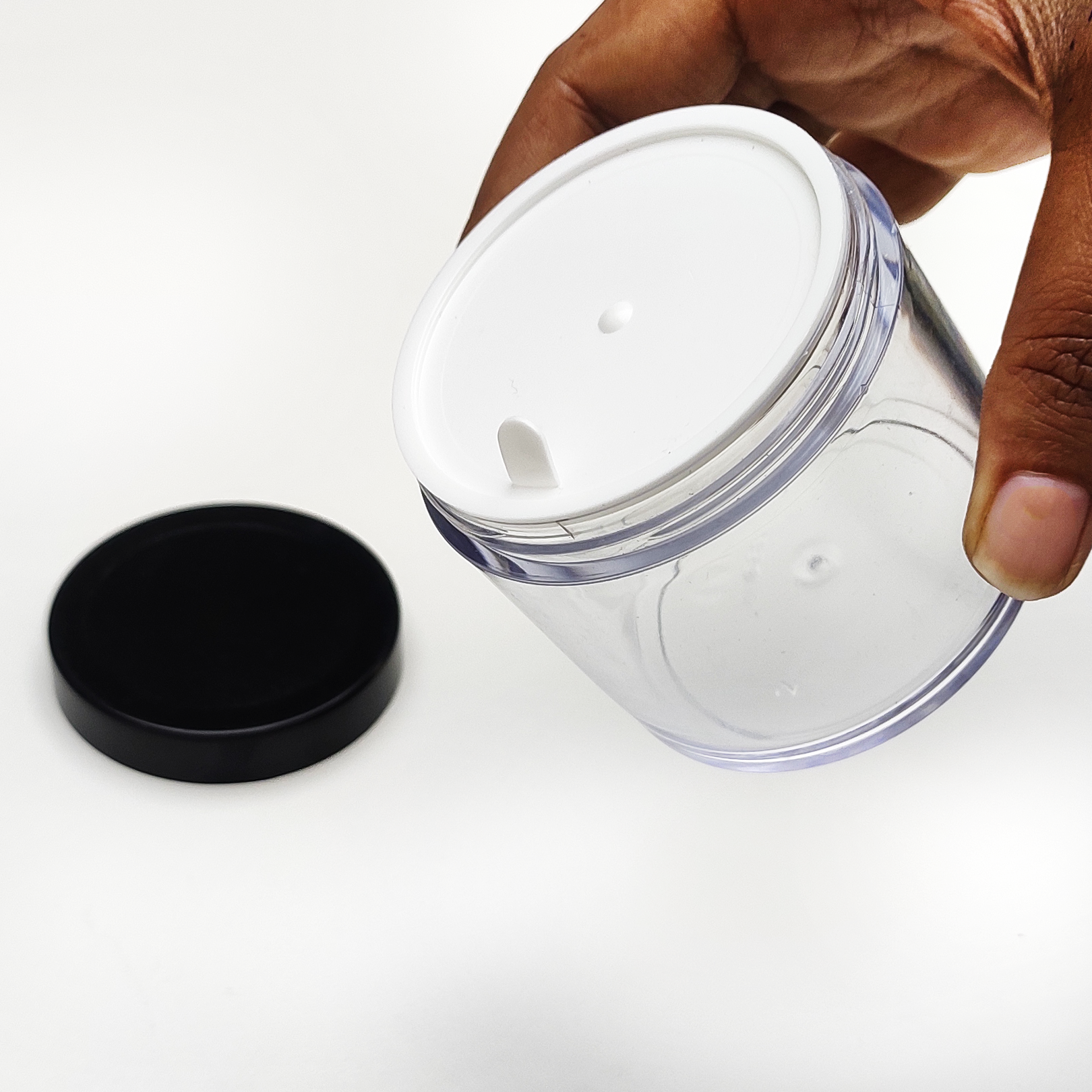 Acrylic Jar 100gm - San Material, 61.50mm X 61.50mm X 59mm, Transparent/amber/black | Round Shape, Inner Plug, Ideal For Diy Skin Care, Hair Gel, Creams