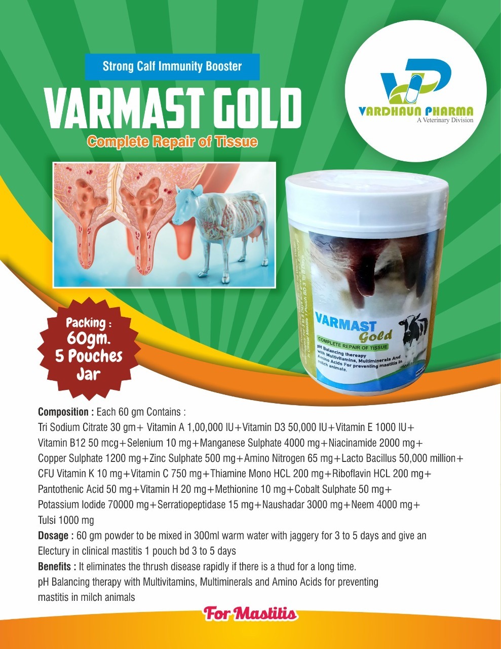 Mastitis Powder - Herbal Feed Supplement For Cattle | Disease Prevention, Immune Support, Joint Health, Digestive Aid