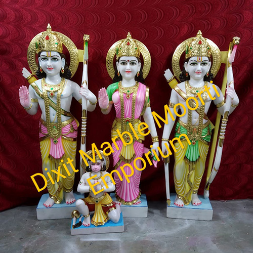 Marble Ram Darbar Statue - Handmade Marble, Professional Temple Style | Intricate Painting Finish, Indian Regional Artistry