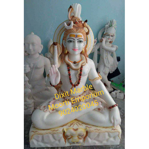 Marble Shiva Statue - Indian Temple Theme, Intricately Designed, Professional Style, Unique Metal Detailing