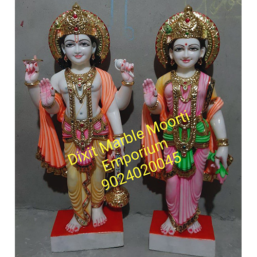 Marble Vishnu Laxmi Statue - Marble Material, Temple Theme | Durable, Washable, Professional Design