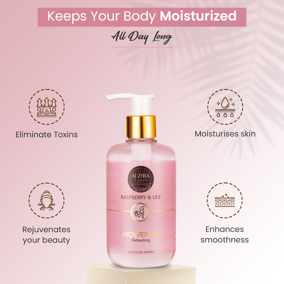 Raspberry & Lily Refreshing Shower Gel - 300ml | Herbal Liquid, Smooth Texture, 24 Months Shelf Life, Enhances Skin Smoothness And Tone