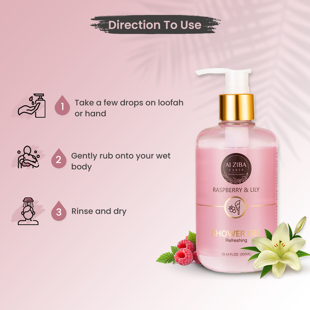 Raspberry & Lily Refreshing Shower Gel - 300ml | Herbal Liquid, Smooth Texture, 24 Months Shelf Life, Enhances Skin Smoothness And Tone