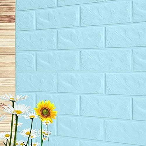 3डी स्वयं चिपकने वाला हल्का नीला ईंट दीवार स्टिकर