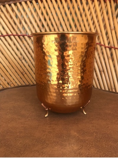Brass Engraved Vintage Planter With Handle