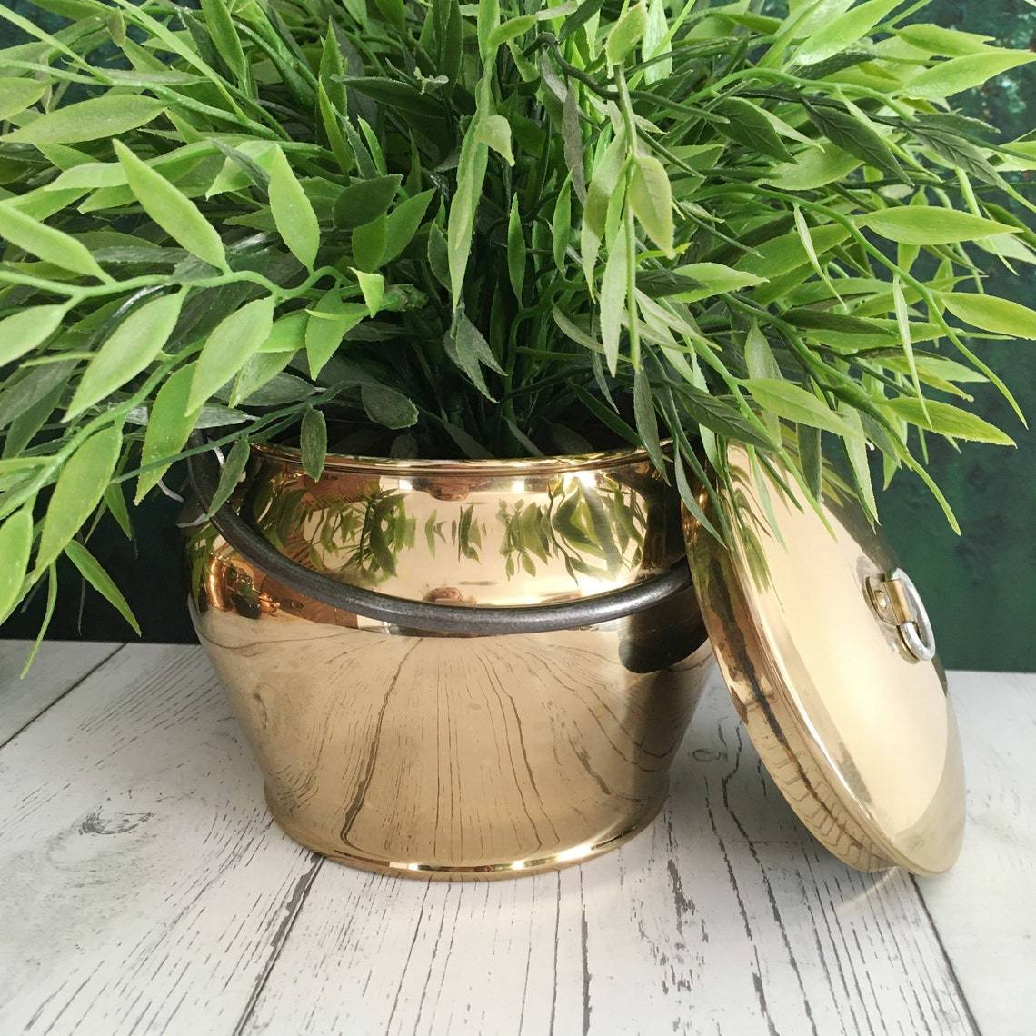 Brass Engraved Vintage Planter With Handle