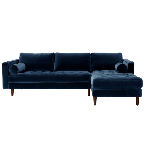L Shaped Sofa Set - Velvet & Wood, 80x80x36 Inches, Blue | 5 Seats, Durable & Comfortable with Tufted Pattern