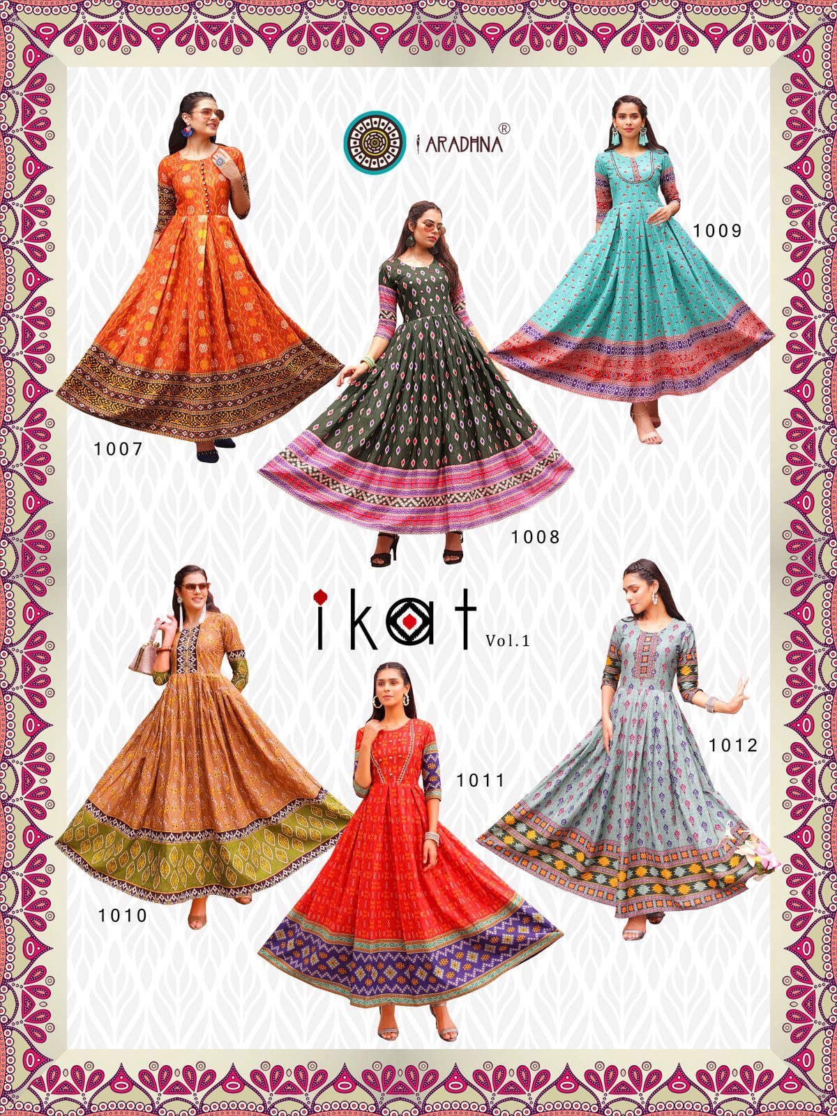 Ikat Vol 1 - Heavy Cotton Kurti Catalog Set | 12 Unique Designs, Multiple Sizes From S To 4xl, Washable, Printed Pattern For Ladies