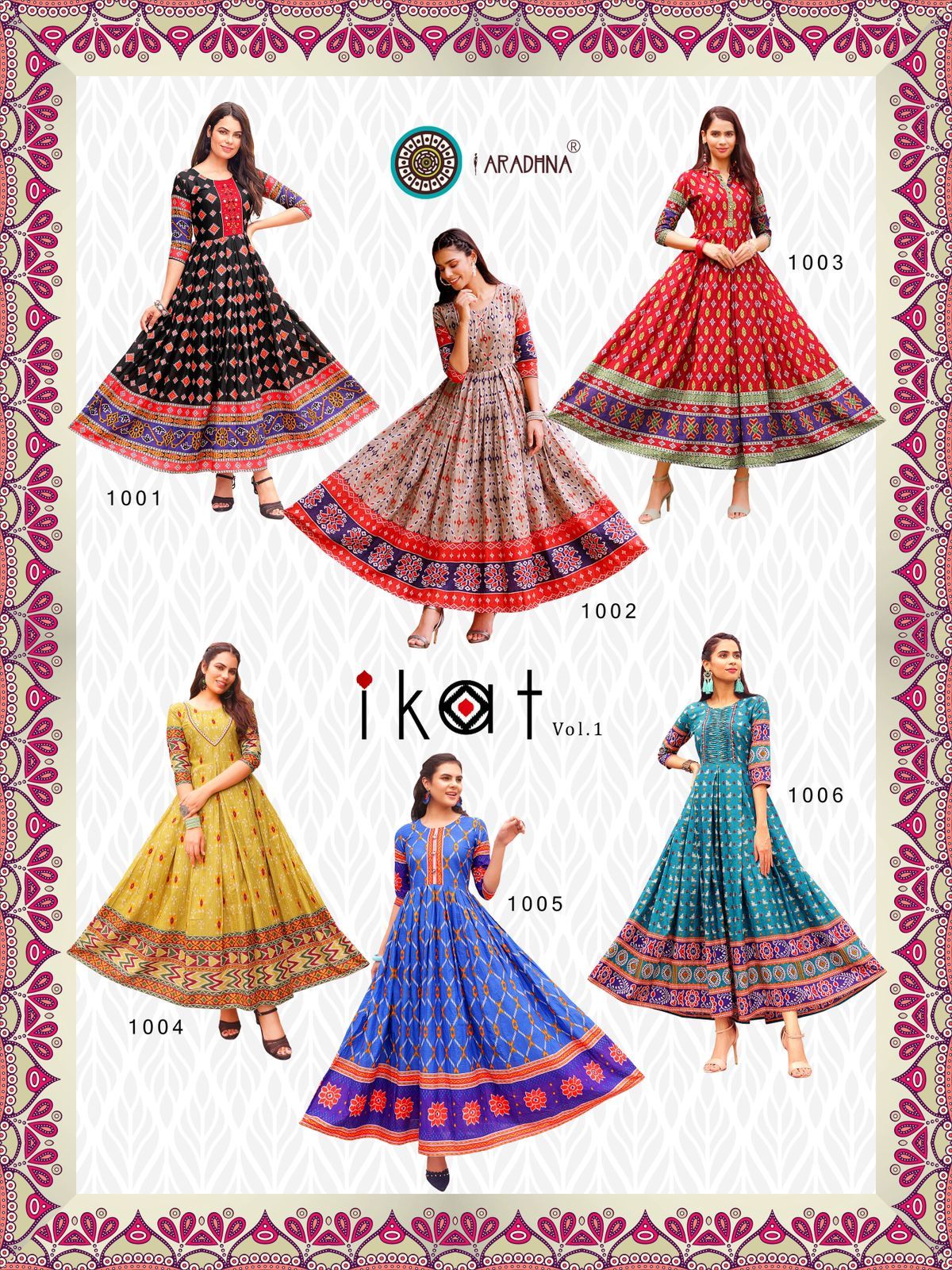 Ikat Vol 1 - Heavy Cotton Kurti Catalog Set | 12 Unique Designs, Multiple Sizes From S To 4xl, Washable, Printed Pattern For Ladies