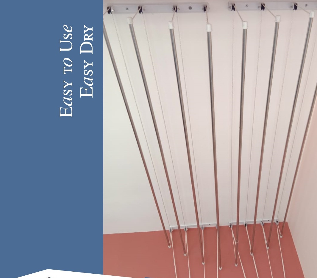 Ceiling Pulley Cloth Drying Hanger - Stainless Steel, Length 4-8 Feet | Maintenance Free, 45 Kg Capacity, Movable Design