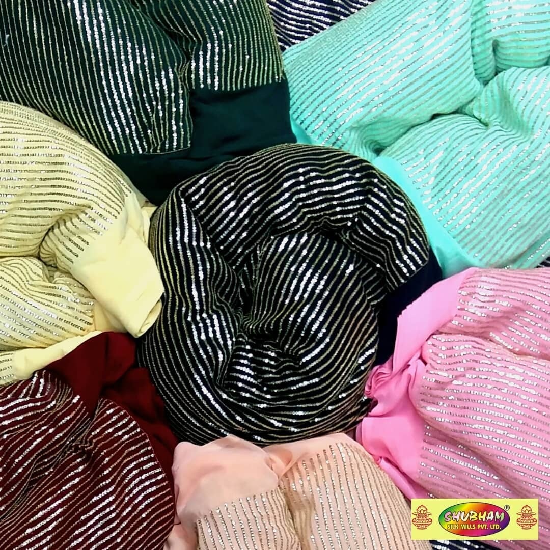 Georgette Sequence Fabric - 100cm Length, 44 Inch Width | Washable, Embroidered, Light & Dark Colors, Multipurpose Use
