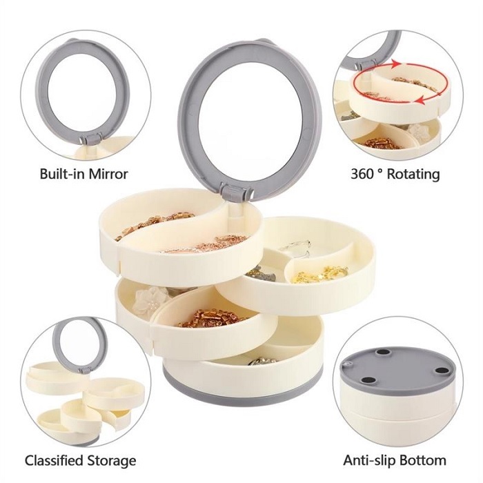 4 Layer Jewellery Organizer Box With Mirror - Color: Multicolour
