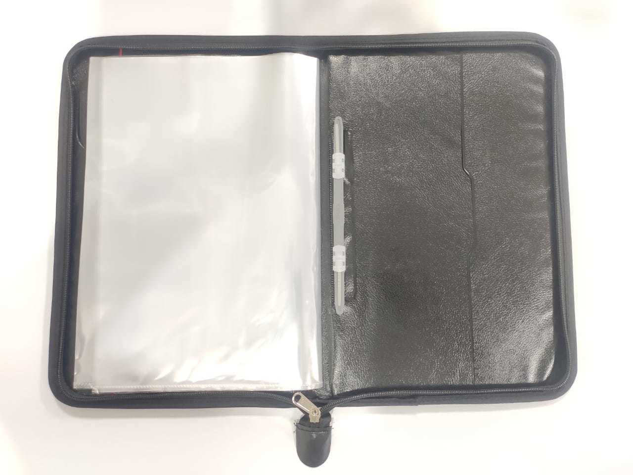 Portfolio Folder - Leather Cover, 13 X 10 Inches | Durable Zipper Closure, Internal Pockets, Transparent Sleeves For Document Organization