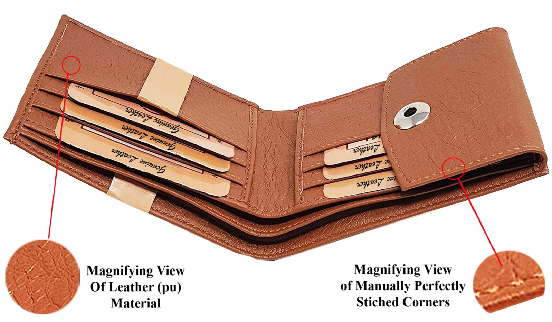 Mens Wallet Pu Leather Tan Tri-fold Gents Purse - Size 11x8.5x1 Cm | 2 Cash Compartments, 2 Slip Compartments, 6 Card Slots, Magnetic Closure