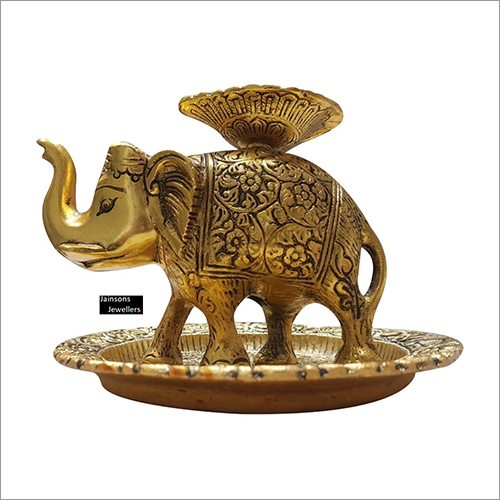 Antique Brass Elephant Diya - 6 Inch Height, Golden Polished Finish | Metal Material, Animal Theme