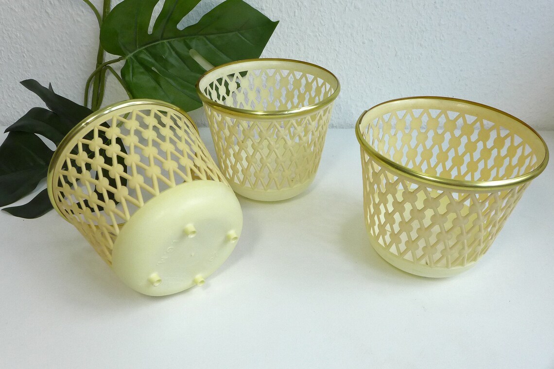 Pair Of Vintage Solid Brass Texture Planter