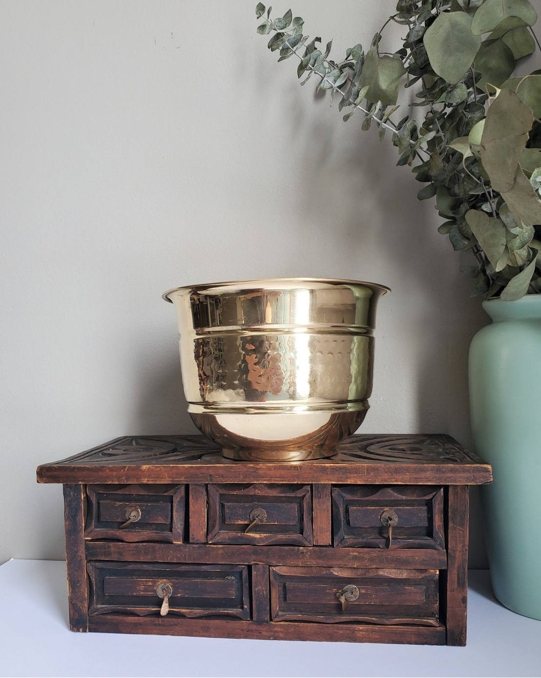 Vintage Brass Planter With Lid