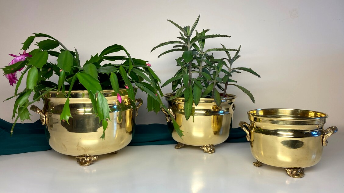 Vintage High Quality Engraved Brass Planter