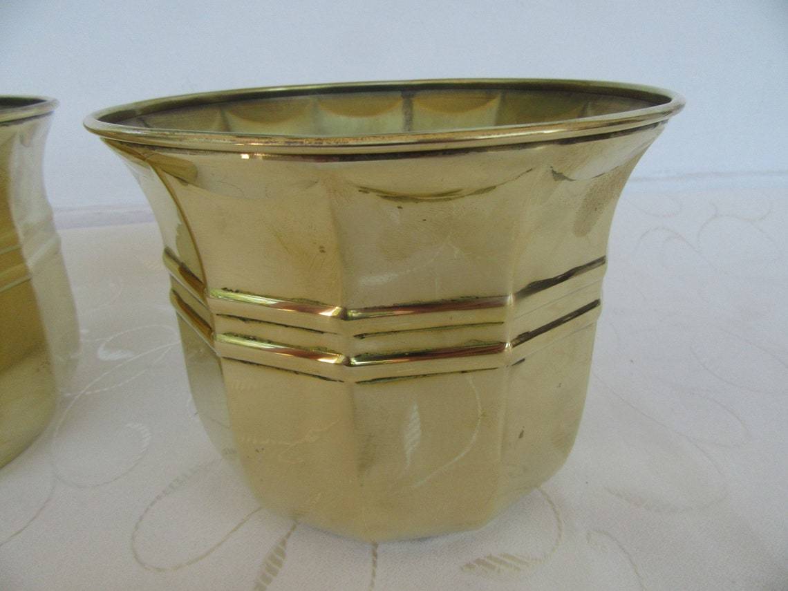 Trio Of Modern Gold Brass Planters