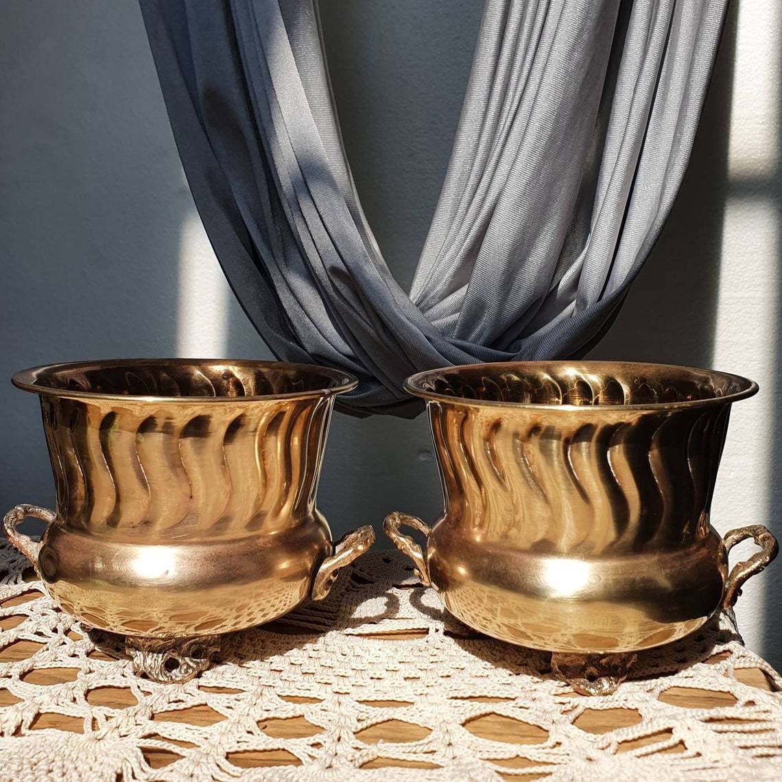 Trio Of Modern Gold Brass Planters