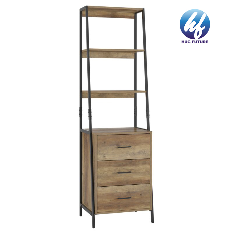 Steel Frame+mdf Board 4-tier Storage Shelf With 4 Drawers, Bookshelf Rack & Organizer Dresser