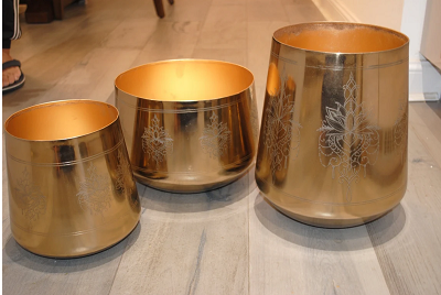 Brass Square Shaped Planter With Two Handle Set Of Three