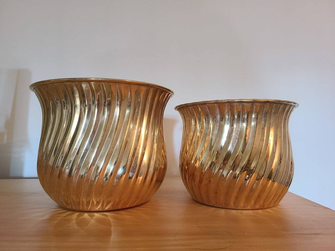 Brass Square Shaped Planter With Two Handle Set Of Three